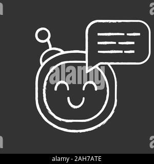 Chatbot message chalk icon. Talkbot. Circle head laughing chat bot. Modern robot. Virtual assistant. Conversational agent. Isolated vector chalkboard Stock Vector