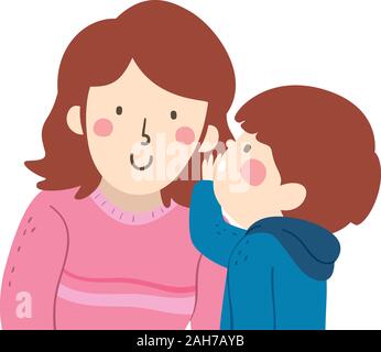 Illustration of a Kid Boy Whispering Something to His Mother Stock Photo