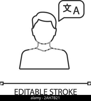 Foreign language skills linear icon. Language proficiency level. Thin line illustration. Communication skills. Linguistic proficiency. Native speaker. Stock Vector