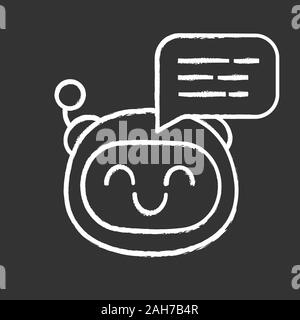 Chatbot message chalk icon. Talkbot. Laughing chat bot. Modern robot. Virtual assistant. Conversational agent. Isolated vector chalkboard illustration Stock Vector