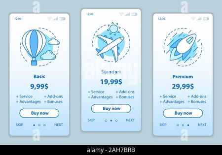 Gym membership onboarding mobile app screens with service prices.  Walkthrough website templates. Health center tariff plans steps. Workout,  fitness tr Stock Vector Image & Art - Alamy