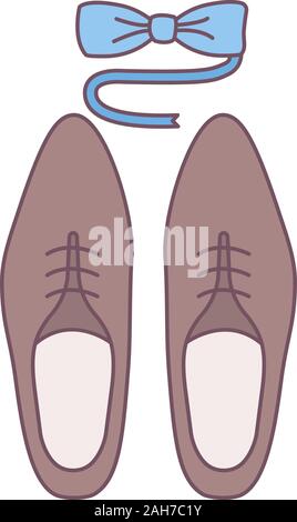 Mens accessories color icon. Dress code. Menswear. Men’s style and fashion. Shoes and tuxedo bow tie. Isolated vector illustration Stock Vector