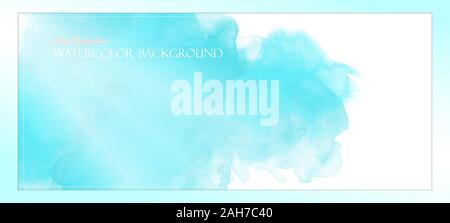 Vibrant, neon blue watercolor splash. Realistic blue sky with strong sun rays. Banner with free space for your graphics, subtitles. Cyan colors. Stock Vector