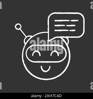 Chatbot message chalk icon. Talkbot. Circle head laughing chat bot. Modern robot. Virtual assistant. Conversational agent. Isolated vector chalkboard Stock Vector