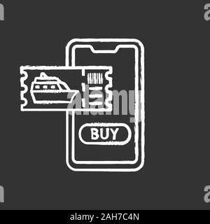 Cruise tickets buying chalk icon. Online cruise deal, discounts. Shore excursions, tours booking with smartphone. Mobile payment. Isolated vector chal Stock Vector