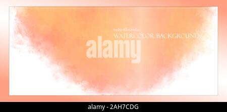 Orange Watercolor. Banner with free space for your graphics, subtitles. Red and peach colors illuminated by the rays of the bright sun. Vector. Stock Vector