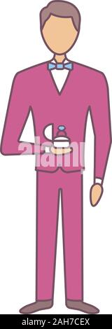Marriage proposal color icon. Man holding box with ring. Fiance, bridegroom. Engagement. Offer of marriage. Wedding. Isolated vector illustration Stock Vector