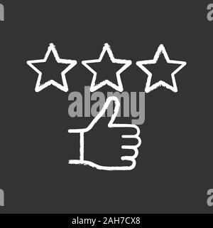 Rating chalk icon. Customer excellent review. Positive feedback. Ranking. Client satisfaction. Stars and thumbs up gesture. Isolated vector chalkboard Stock Vector