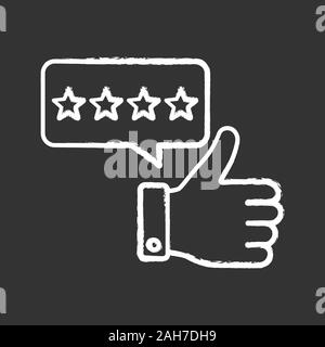 Five star rating chalk icon. Customer excellent review and feedback. Ranking. Client satisfaction. Isolated vector chalkboard illustration Stock Vector