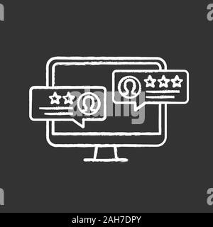 Customer reviews chalk icon. Positive feedback messages. Rating. Service satisfaction. Computer screen. Isolated vector chalkboard illustration Stock Vector