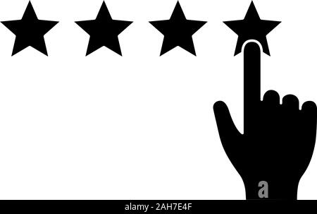 Five star rating glyph icon. Customer excellent review and feedback. High ranking. Client satisfaction. Silhouette symbol. Negative space. Vector isol Stock Vector