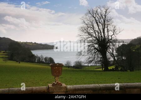 View over Carrick Roads, from Trelissick House, Feock, Cornwall Stock Photo