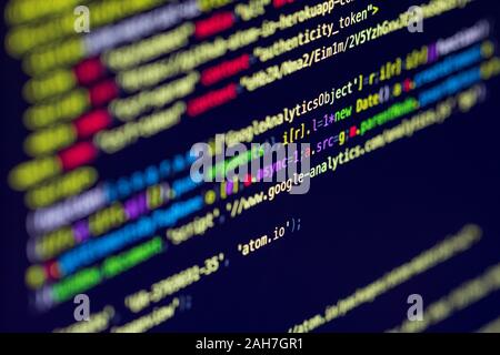 Developer screen with colored website programming code, php Stock Photo