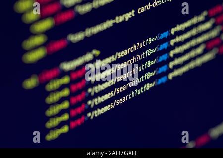 Developer screen with colored website programming code, php Stock Photo
