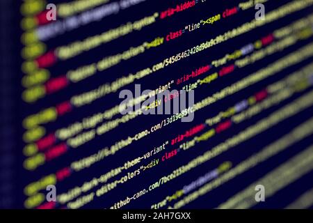 Developer screen with colored website programming code, php Stock Photo