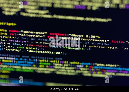 Developer screen with colored website programming code, php Stock Photo
