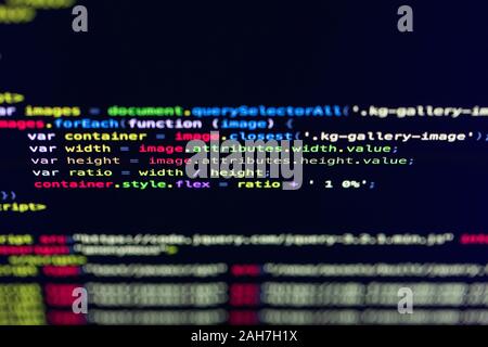 Developer screen with colored website programming code, php Stock Photo