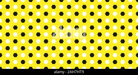 Seamless geometric pattern of parallel and consecutive hexagons in white and black on a yellow background. Stock Vector