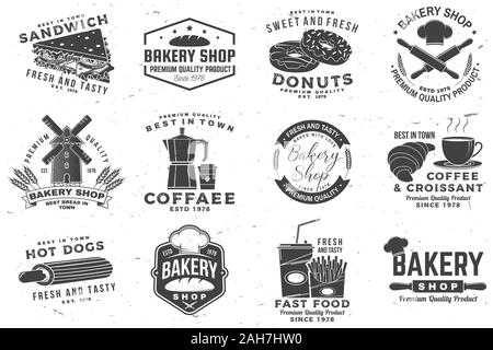 Set of Bakery shop and fast food retro badge. Vector illustration. Concept for bakery, cafe, restaurant, pub or fast food business. For restaurant identity objects, packaging menu Stock Vector
