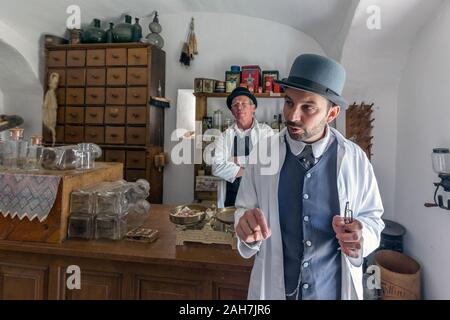 Szentendre, Hungary - July 01 2018: Jew pharmacist in folk museum. Stock Photo