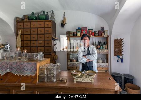 Szentendre, Hungary - July 01 2018: Jew pharmacist in folk museum. Stock Photo