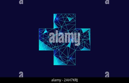 Medical cross symbol doctor and consultation online app concept. Web healthcare geometric modern hospital network banner. Stock Vector