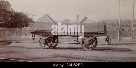 Jamaica, An open railway wagon inscribed 'J.R. No.187', sits on rails at a siding, 1894-1895. 1999/221/1/62/63. Stock Photo