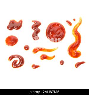 Set of different red sauce smears isolated on white background Stock Photo