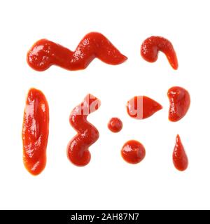 Set of different red sauce smears isolated on white background Stock Photo