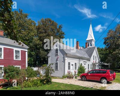 Traditional houses and church on Main Street in Yarmouth Port, Cape Cod, Massachusetts, USA