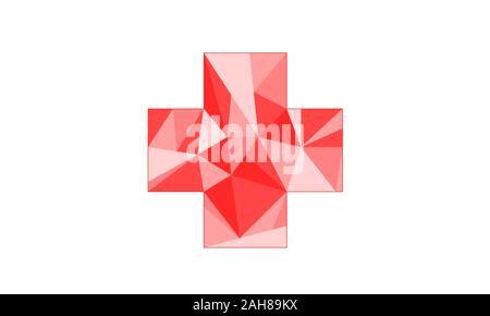 Red medical cross symbol doctor and consultation online app concept. Web healthcare geometric modern hospital network banner. Stock Vector