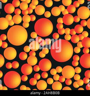 Abstract Golden Balls Seamless Pattern on Black Background Stock Vector