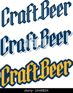 Set of three traditional black letter Craft Beer logo designs. Craft Beer letters in hand drawn Old English, Germanic, Gothic Script font. Stock Vector