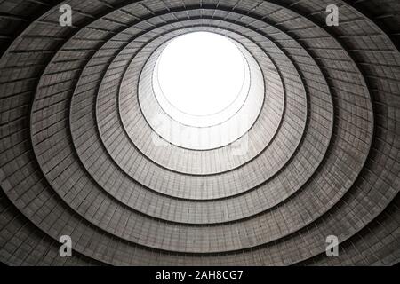 Interior view of an abandoned cooling tower in Belgium Stock Photo - Alamy