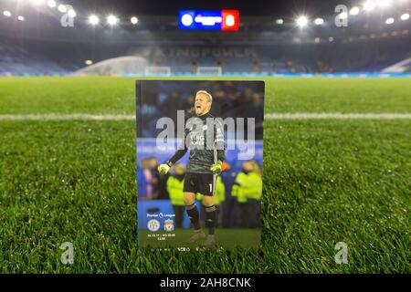 26th December 2019; King Power Stadium, Leicester, Midlands, England; English Premier League Football, Leicester City versus Liverpool; The match programme on the edge of the pitch pre-game - Strictly Editorial Use Only. No use with unauthorized audio, video, data, fixture lists, club/league logos or 'live' services. Online in-match use limited to 120 images, no video emulation. No use in betting, games or single club/league/player publications Stock Photo