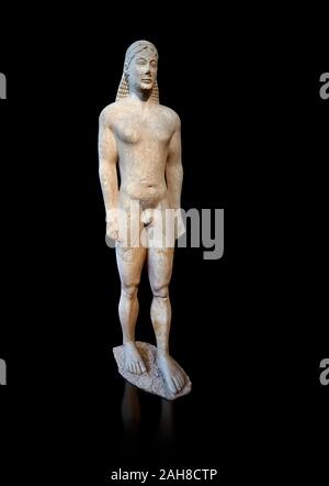 Naxian marble Ancient Greek Archaic statue of a kouros, found in Ptoan Apolla Sactuary, Boeotia, mid 6th cent BC, Athens National Archaeological Museu Stock Photo