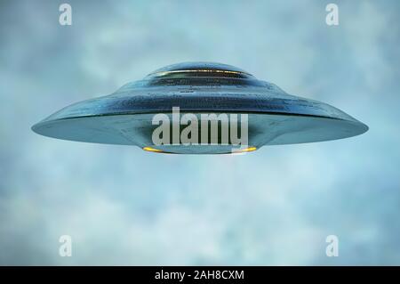 Unidentified flying object - UFO. Science Fiction image concept of ufology and life out of planet Earth. Clipping Path Included. Stock Photo