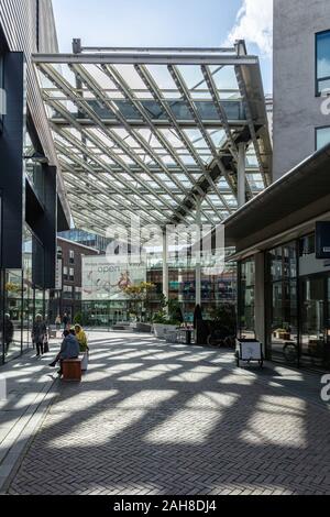 Eindhoven, Netherlands. October 10, 2019. Philips Museum entrance. The way to the Museum. The metal construction allow the visitors to get rest on the Stock Photo