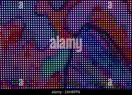 Digital screen background. Monitor or TV with image close up. Aesthetics of cyberpunk, neon and 80s. Stock Photo