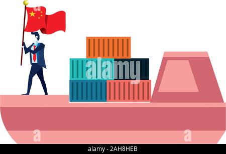 merchant ship with businessman and china flag Stock Vector