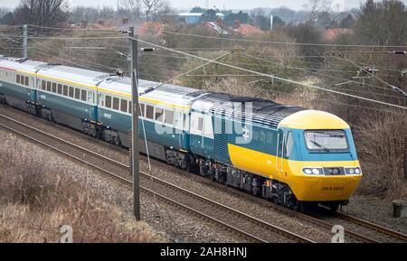 LNER HST in original British Rail Intercity 125 colours on the 'Lets go round again' farewell tour Stock Photo