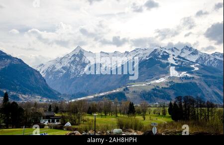 Evening alps in Winter, earlier spring. Austria, Salzburger land nearby  Zell am See, border with Tirol Tyrol Stock Photo