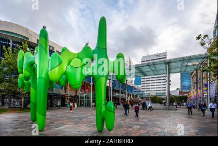 James Angus's green sculpture otherwise known as the Green cactus in Forrest Place, Perth, Western Australia on 23 October 2019 Stock Photo