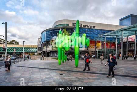 James Angus's green sculpture otherwise known as the Green cactus in Forrest Place, Perth, Western Australia on 23 October 2019 Stock Photo