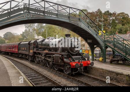 LMS Black 5 No. 45428 “Eric Treacy“ entering the station at Pickering on the North York Moors Railway Stock Photo