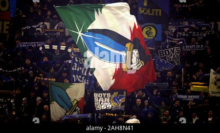 MILAN, ITALY - December 10, 2019:  Supporters of Inter during the UEFA Champions League 2019/2020 INTER v BARCELONA at San Siro Stadium. Stock Photo