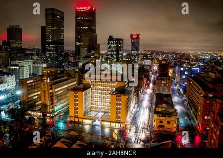 Johannesburg, South Africa - December 3, 2019 - dramatic night aerial view of the city centre Stock Photo