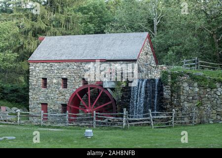 Last remaining working grist mill in the Northeast. down the road from the Wayside Inn. Popular tourist spot and educational tours for students too, Stock Photo