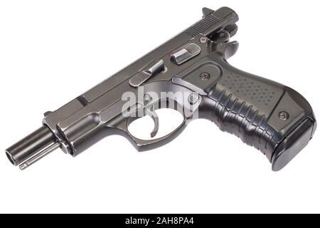 Modern semi-automatic pistol isolated on white Stock Photo