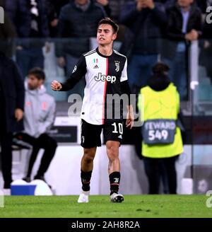 TURIN, ITALY - November 26, 2019:  Paulo Dybala of Juventus celebrates after scoring the opening goal during the UEFA Champions League 2019/2020 JUVEN Stock Photo